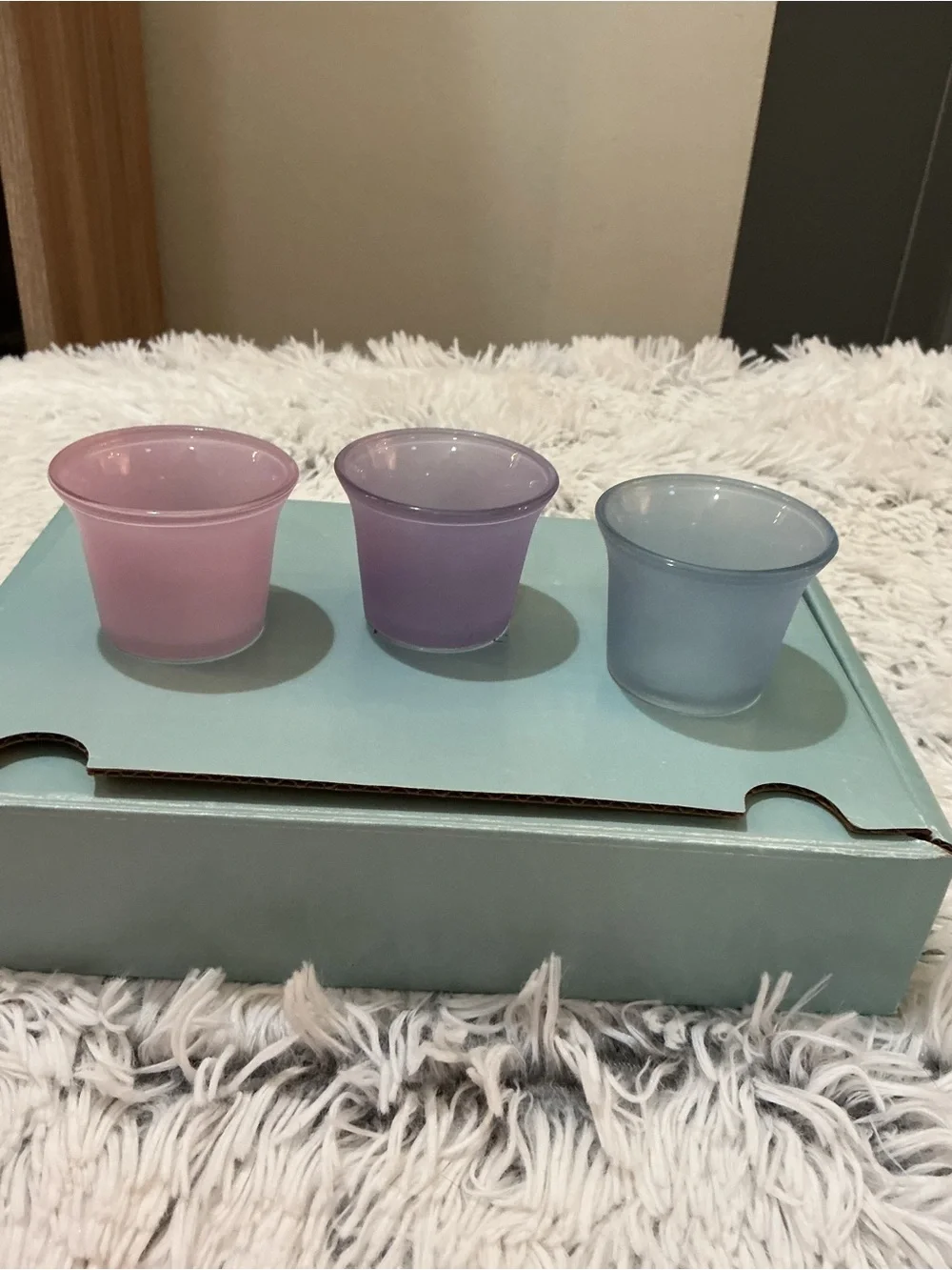 PartyLite Pastel Votive Candle Holders Set of 6 Pink Purple Blue Glass